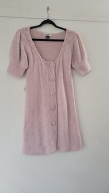 Kensie Girl Sweater Dress Womens M Pink Wool Blend Button Front Puff Sleeve Knit